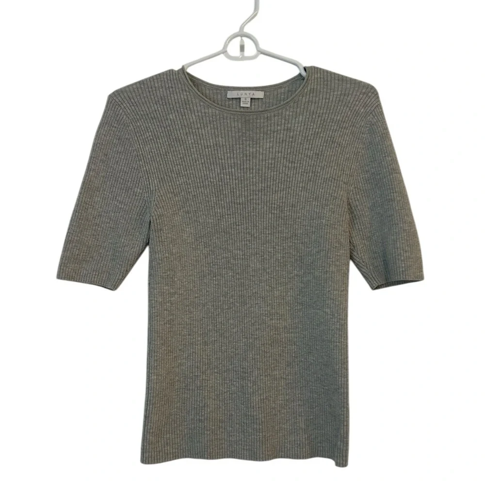 Lunya Cotton Silk Blend T-Shirt Short Sleeve Fitted Knit Size Small - Picture 1 of 5